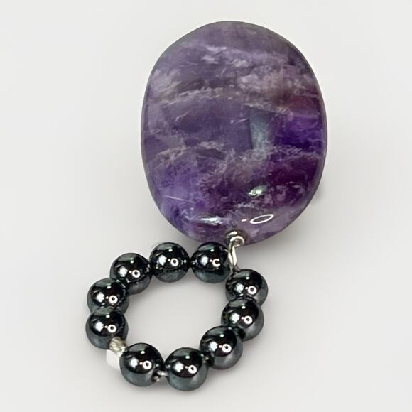 Natural Amethyst Gemstone & Hematite Oval Pendant - 10.8 grams - Picture 5 of 8